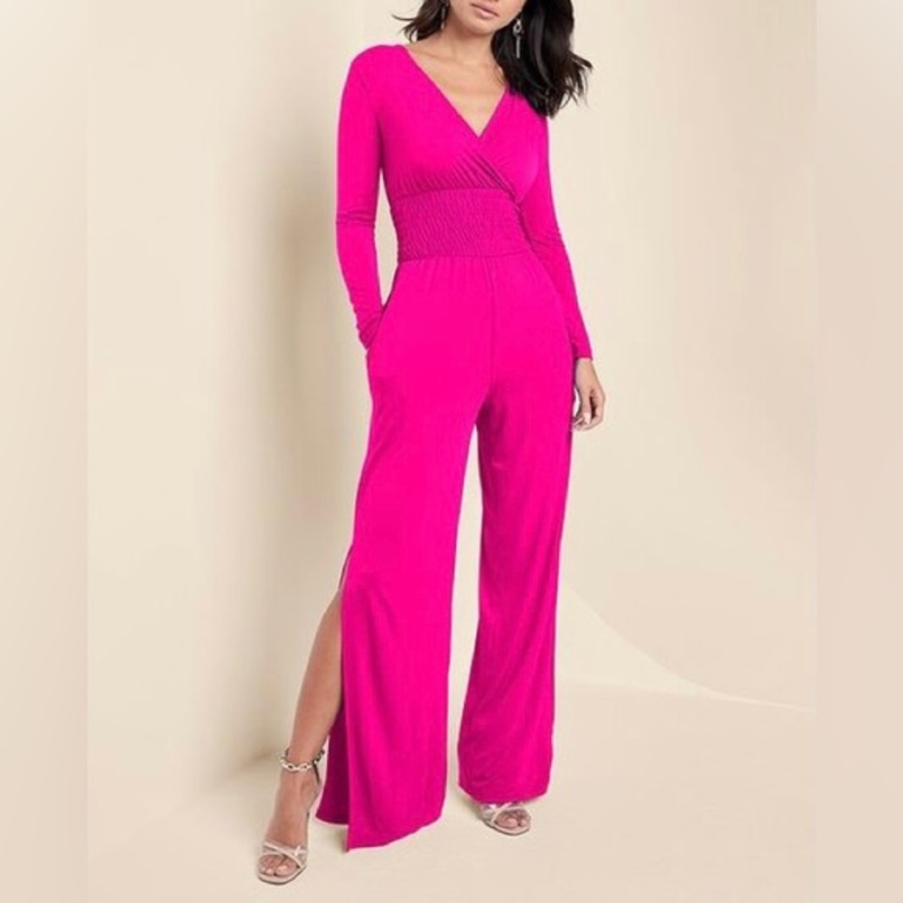 Venus Smock Waist Jumpsuit Size Medium Hot Pink
